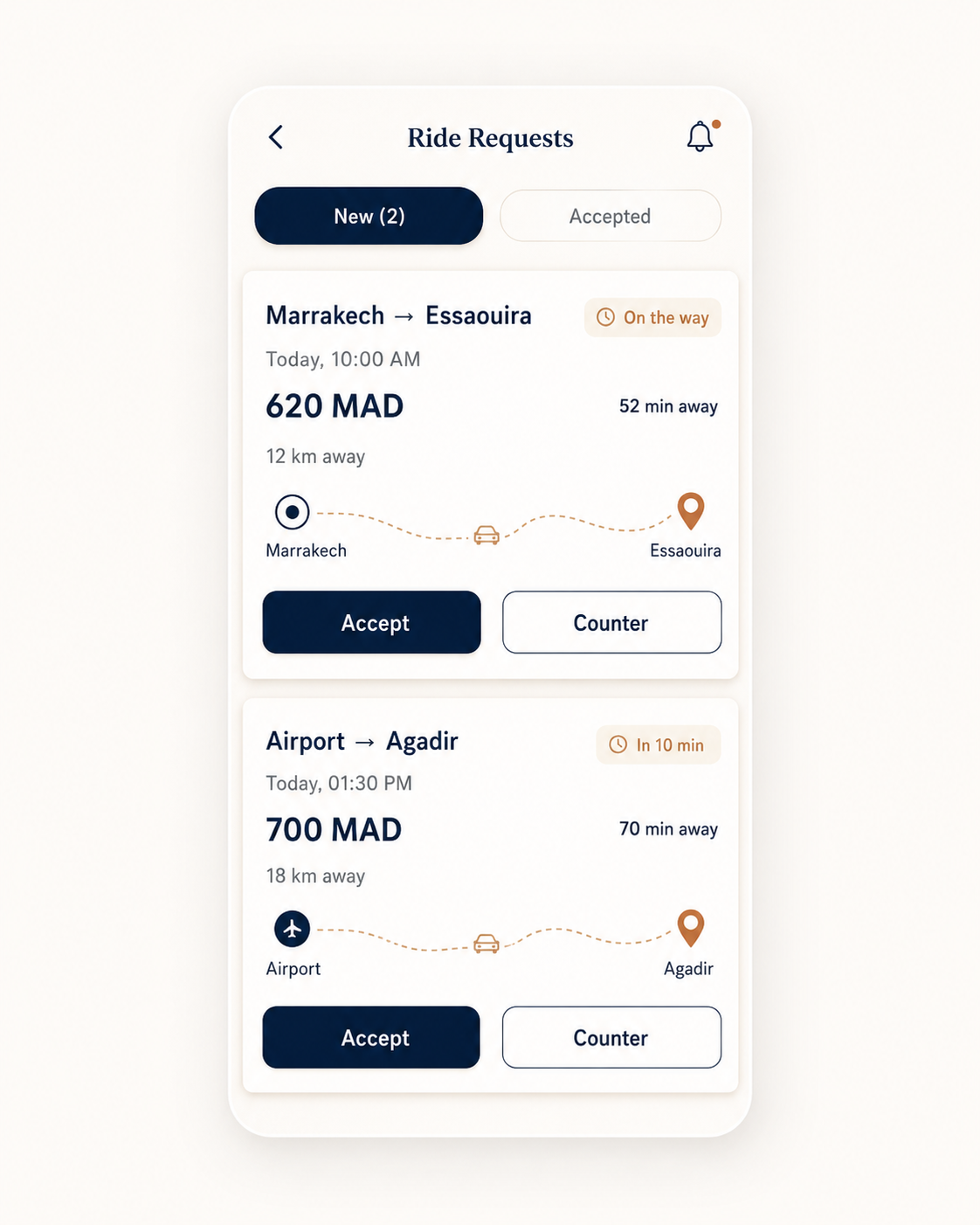 Driver ride requests app preview